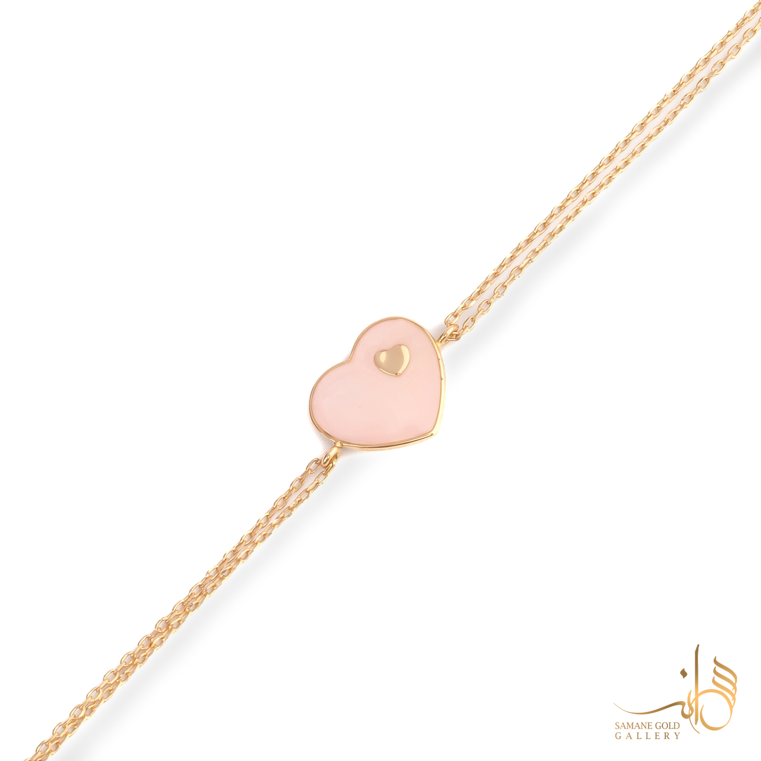 دستبند طلا دوقلب مینا صورتی پررنگ