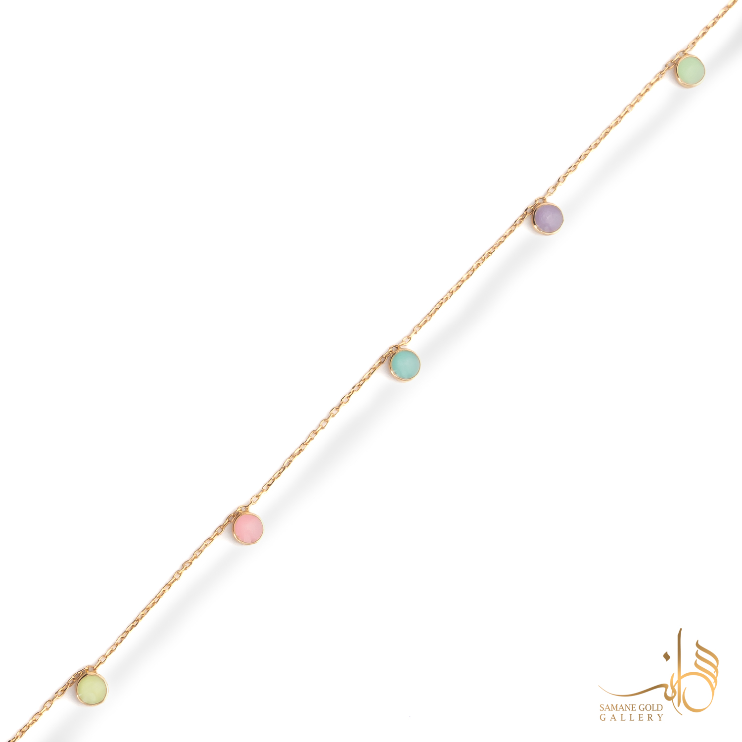 دستبند طلا دایره‌های رنگی