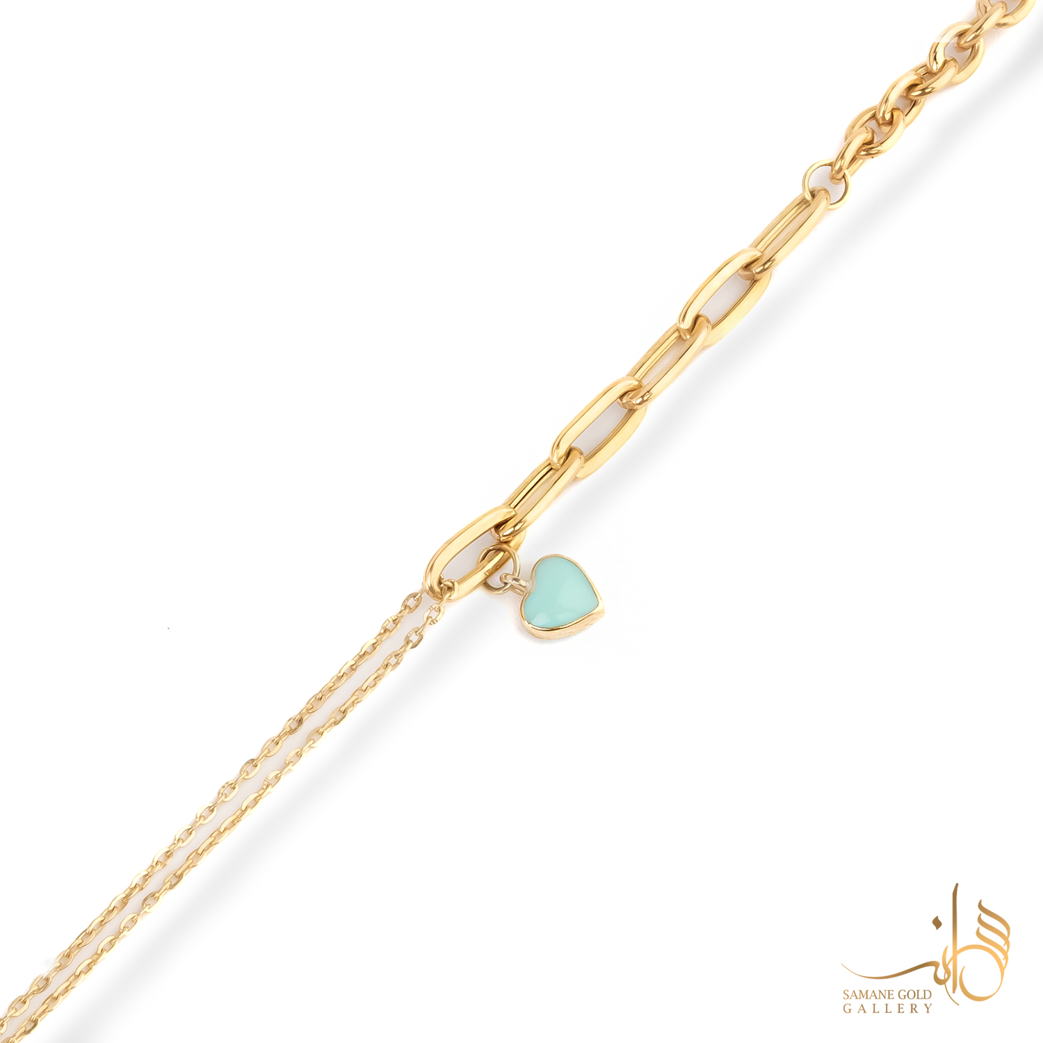 دستبند ترکیبی طلا با آویز قلب مینا آبی