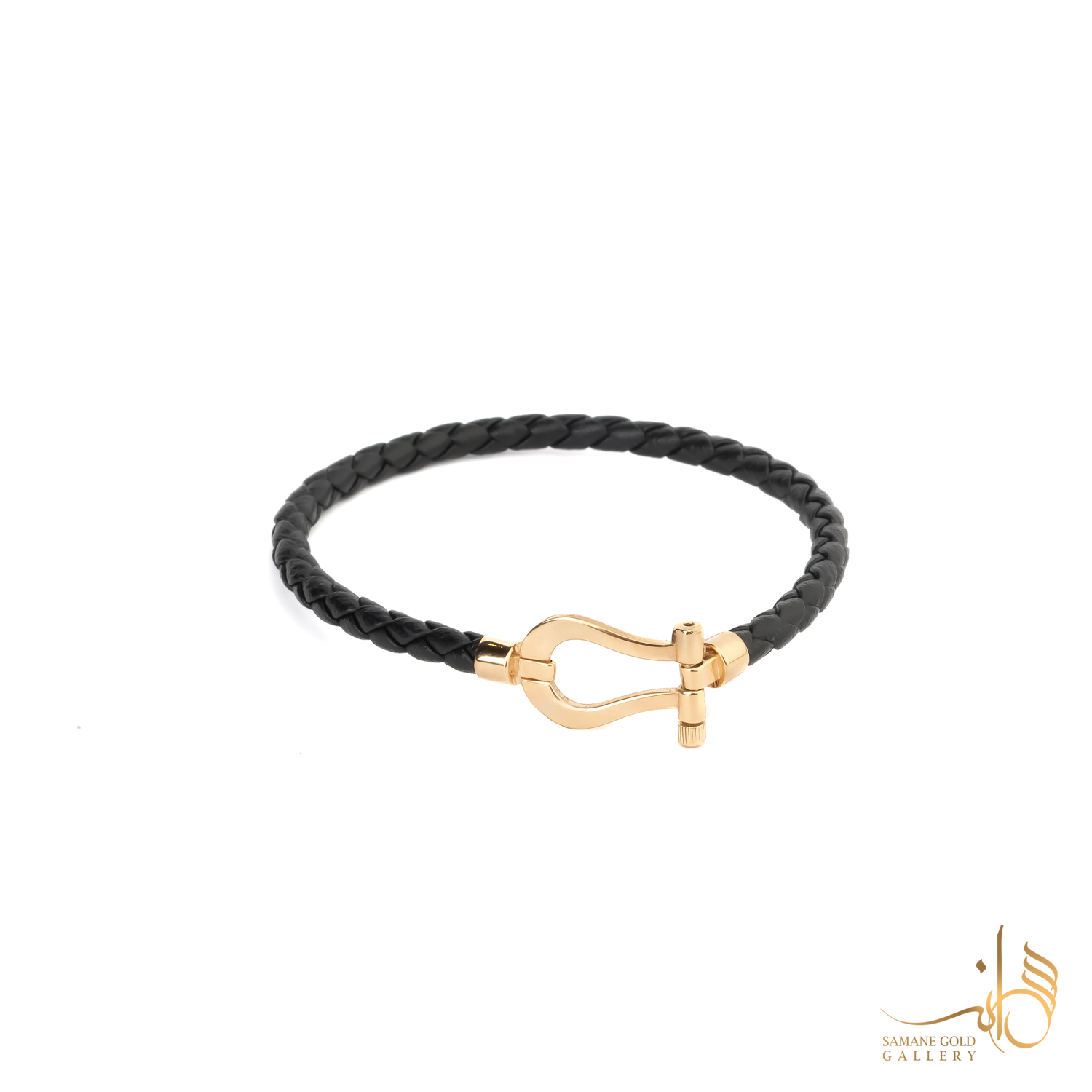 دستبند طلا و چرم فرد مشکی