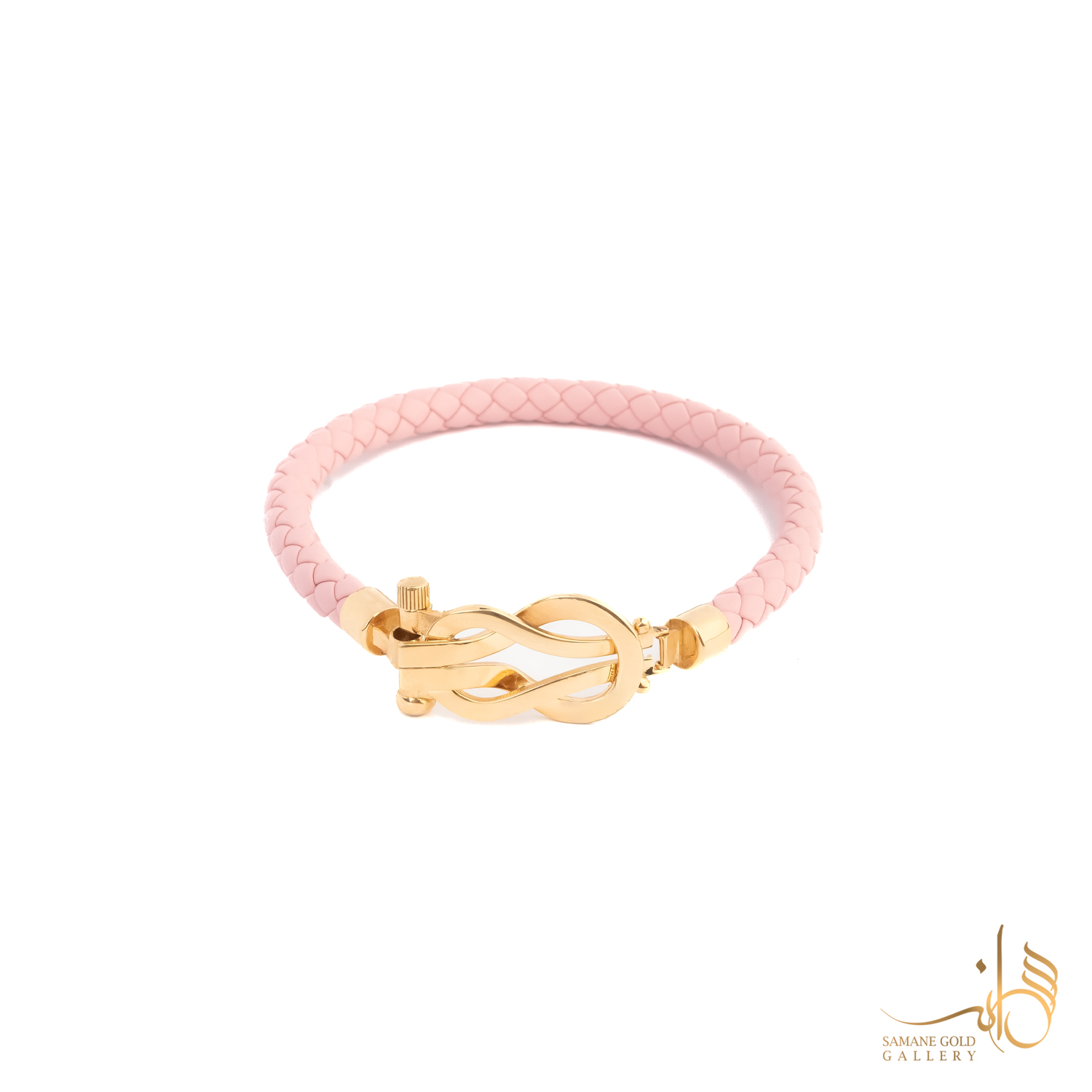 دستبند طلا و چرم فرد صورتی