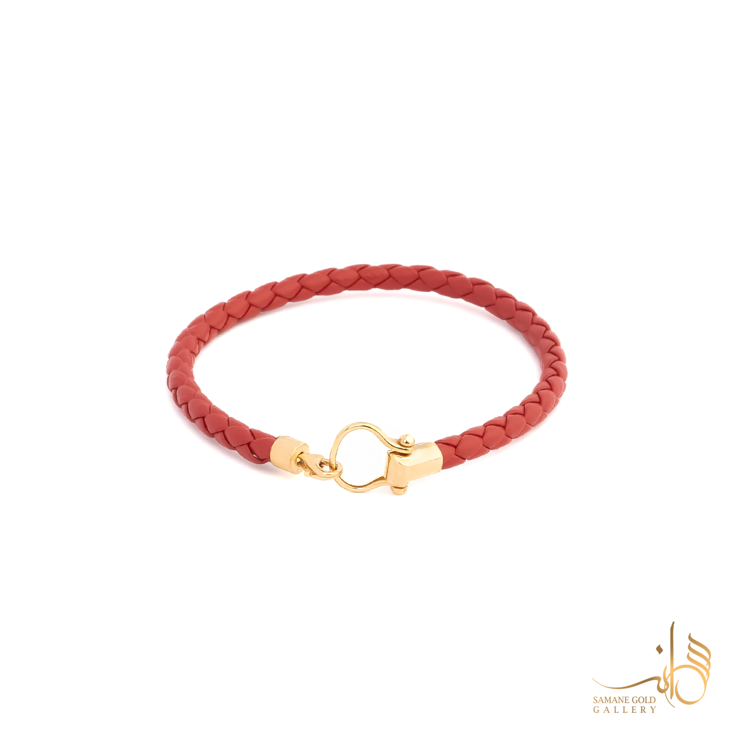 دستبند طلا و چرم امگا قرمز