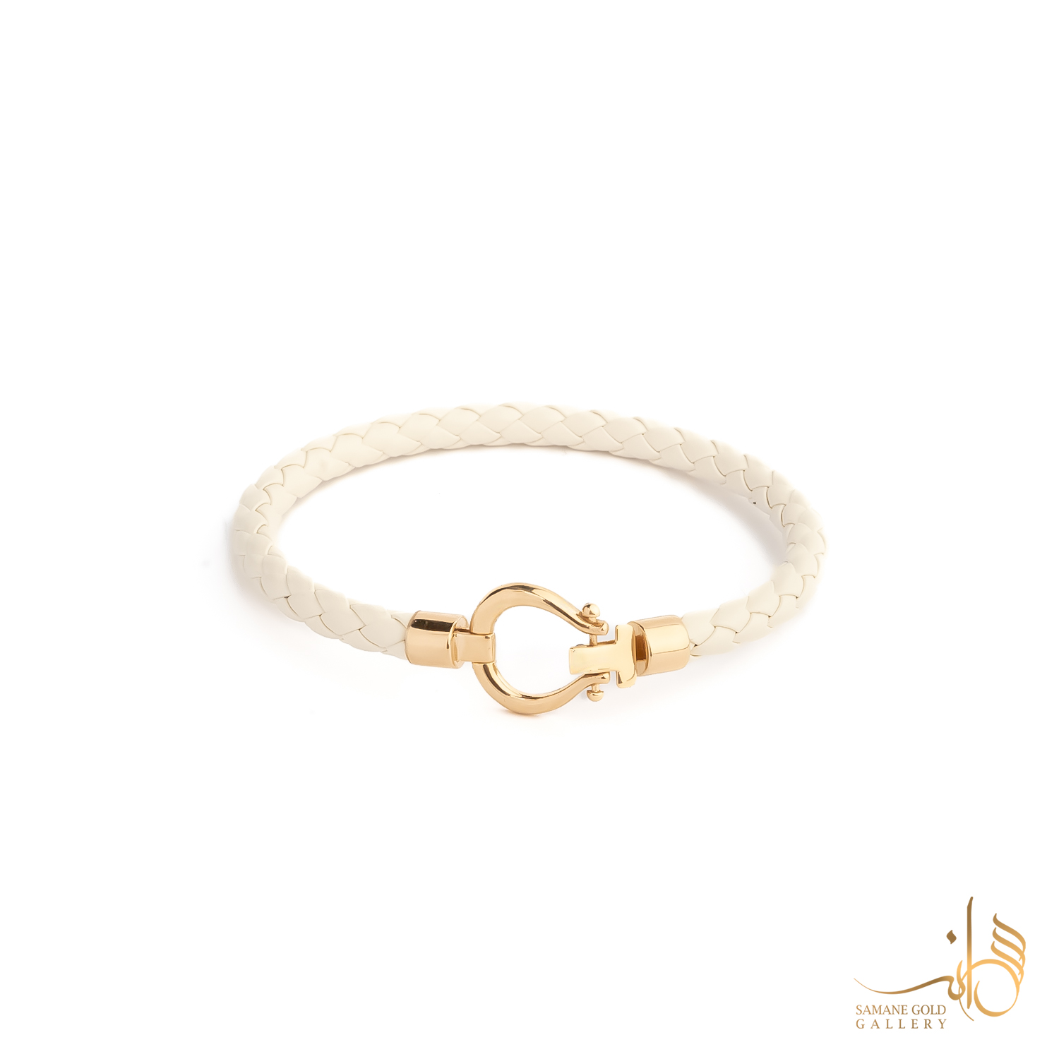 دستبند طلا و چرم امگا سفید