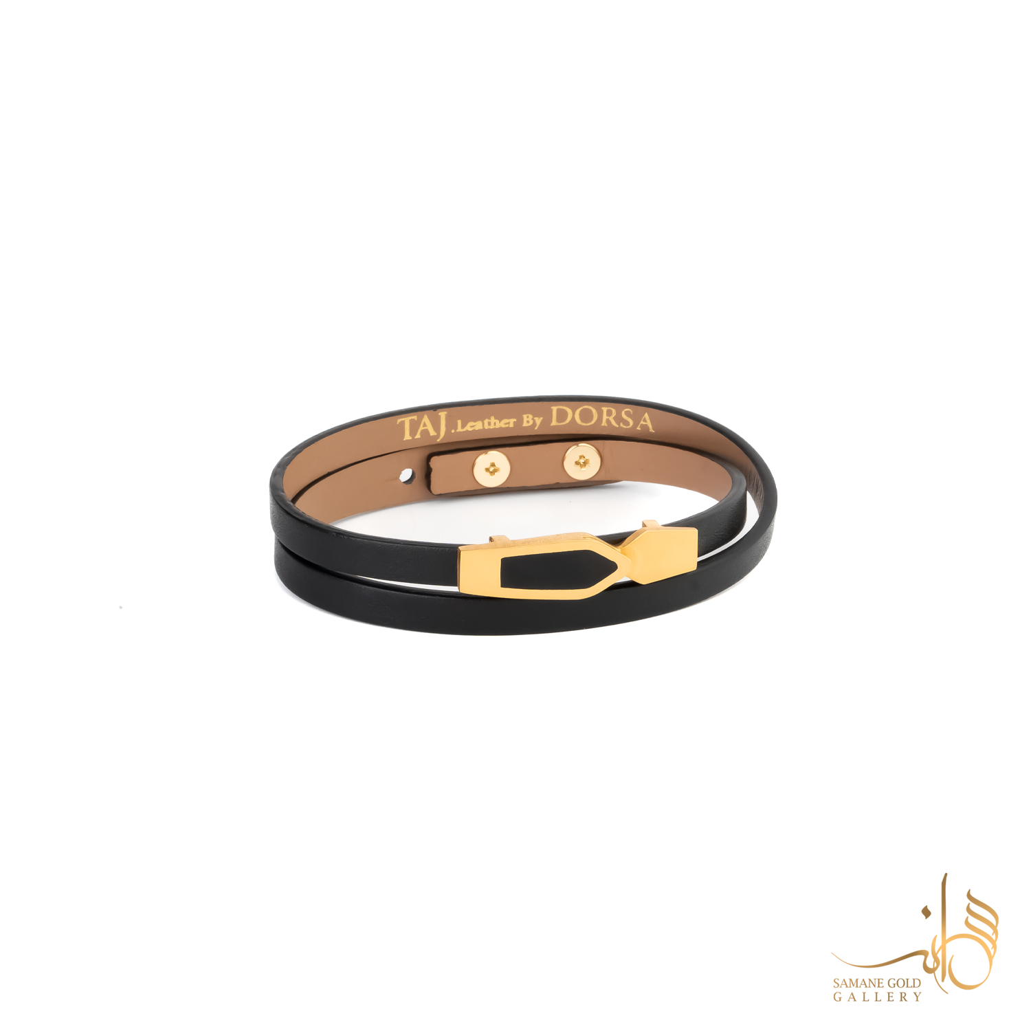 دستبند طلا و چرم کراواتی مشکی