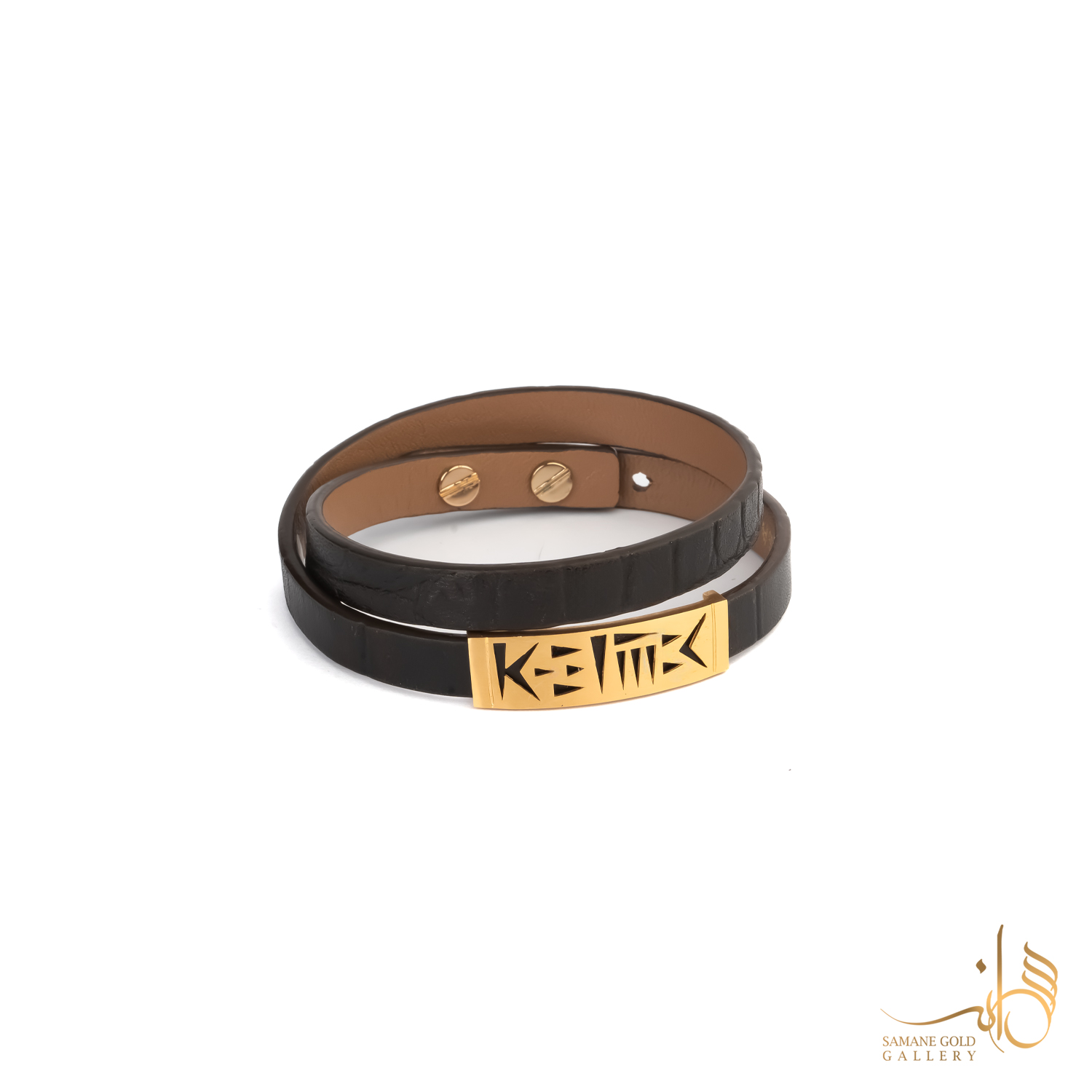 دستبند طلا و چرم ایران میخی