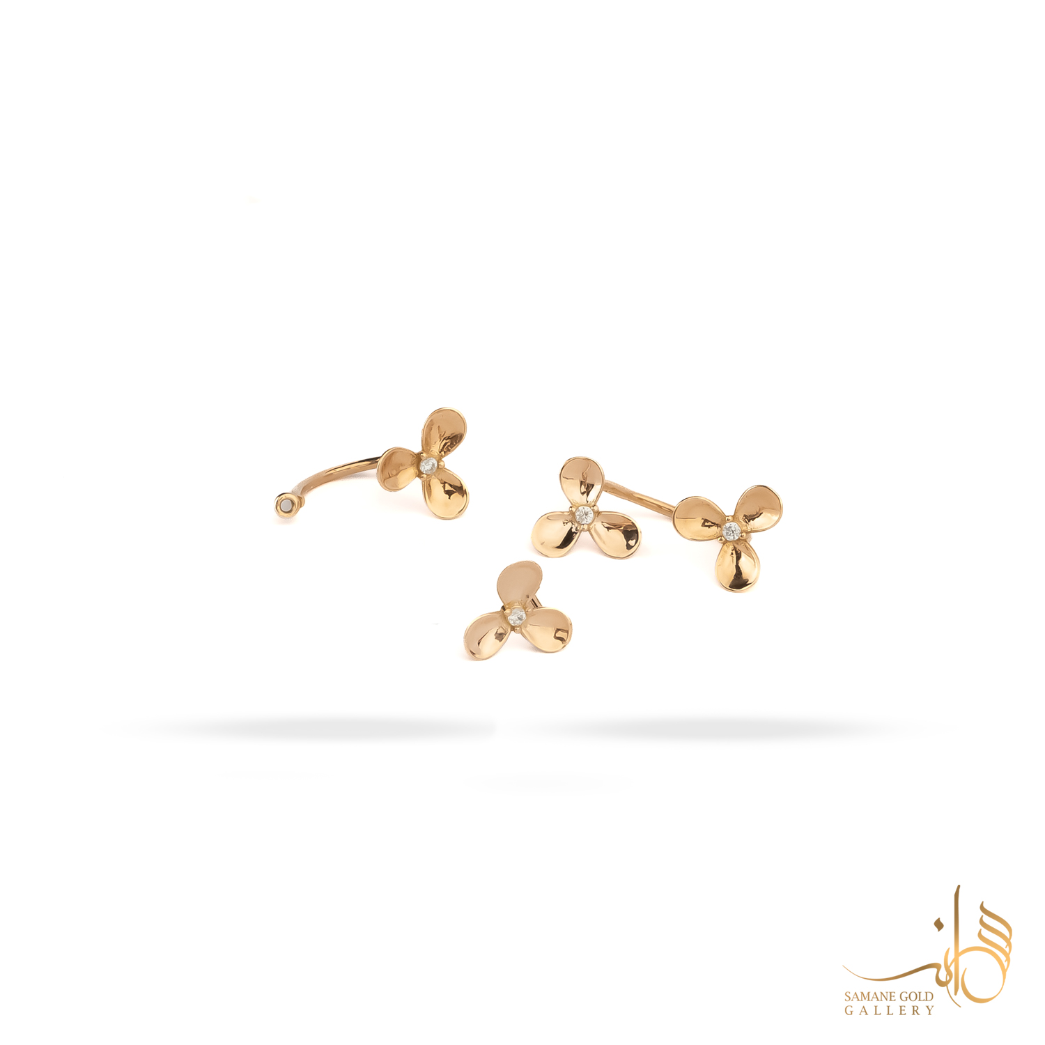 گوشواره طلا اتصال گل سه پر