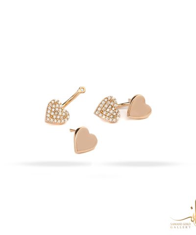 گوشواره طلا زنانه میخی زیر و رو قلب نگیندار