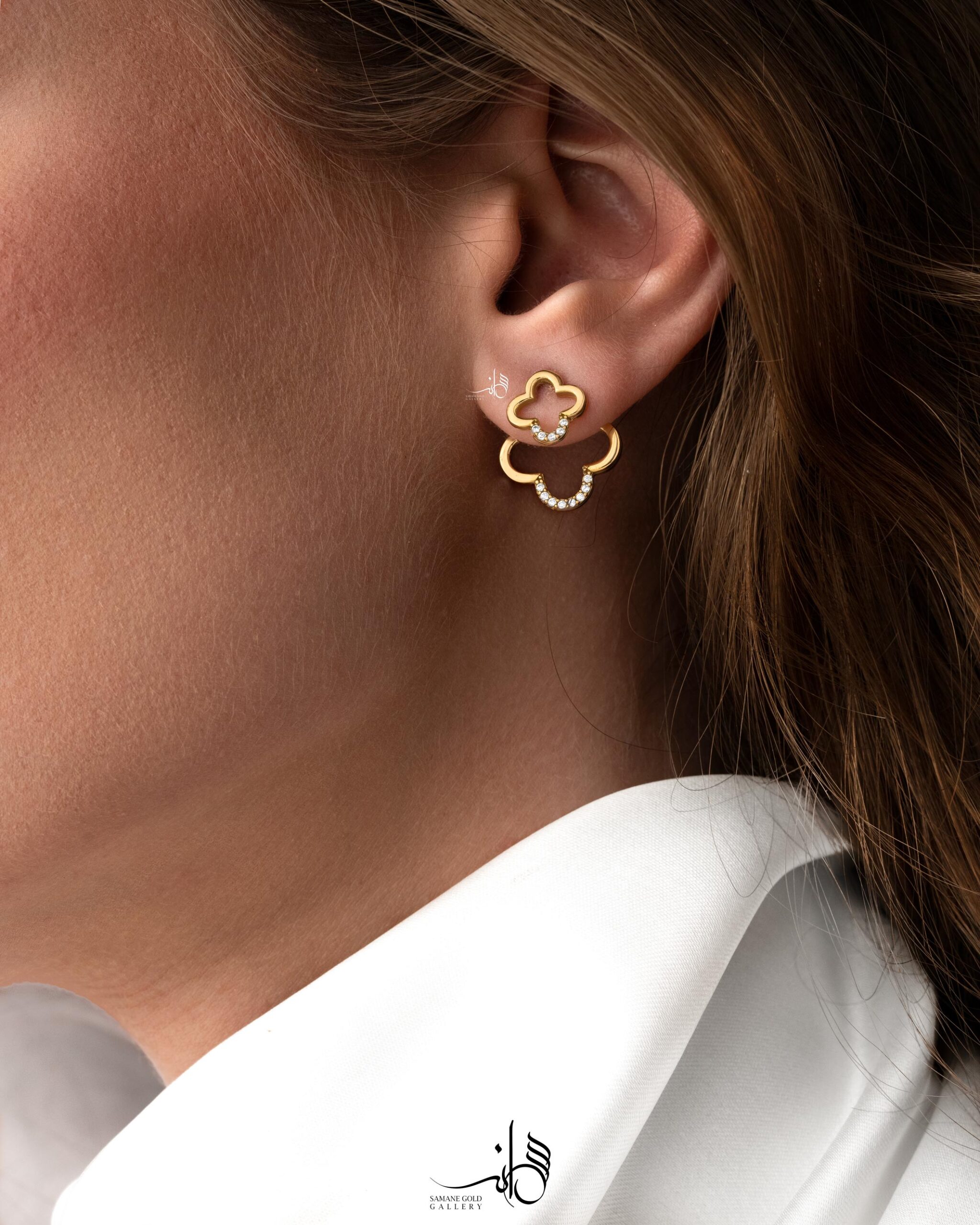 گوشواره میخی زیر و رو طلا ونکلیف نگین دار