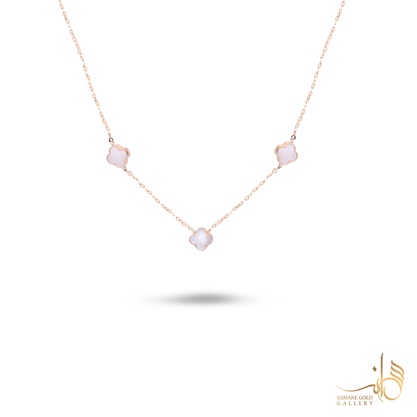 گردنبند طلا ونکلیف سه گل سفید