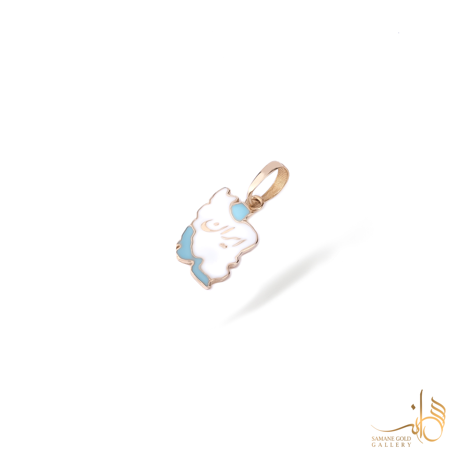 آویز طلا ایران مینا کاری سفید و آبی با نوشته ایران