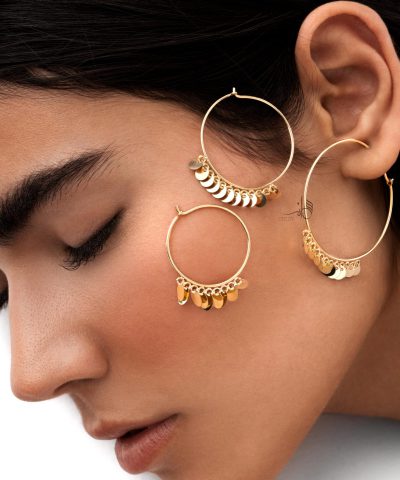 گوشواره طلا زنانه حلقه‌ای مفتولی پولکی - تصویر 2