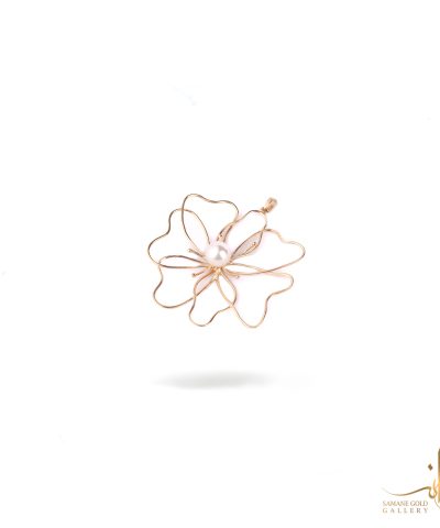 آویز طلا زنانه گل دستساز بزرگ با مروارید