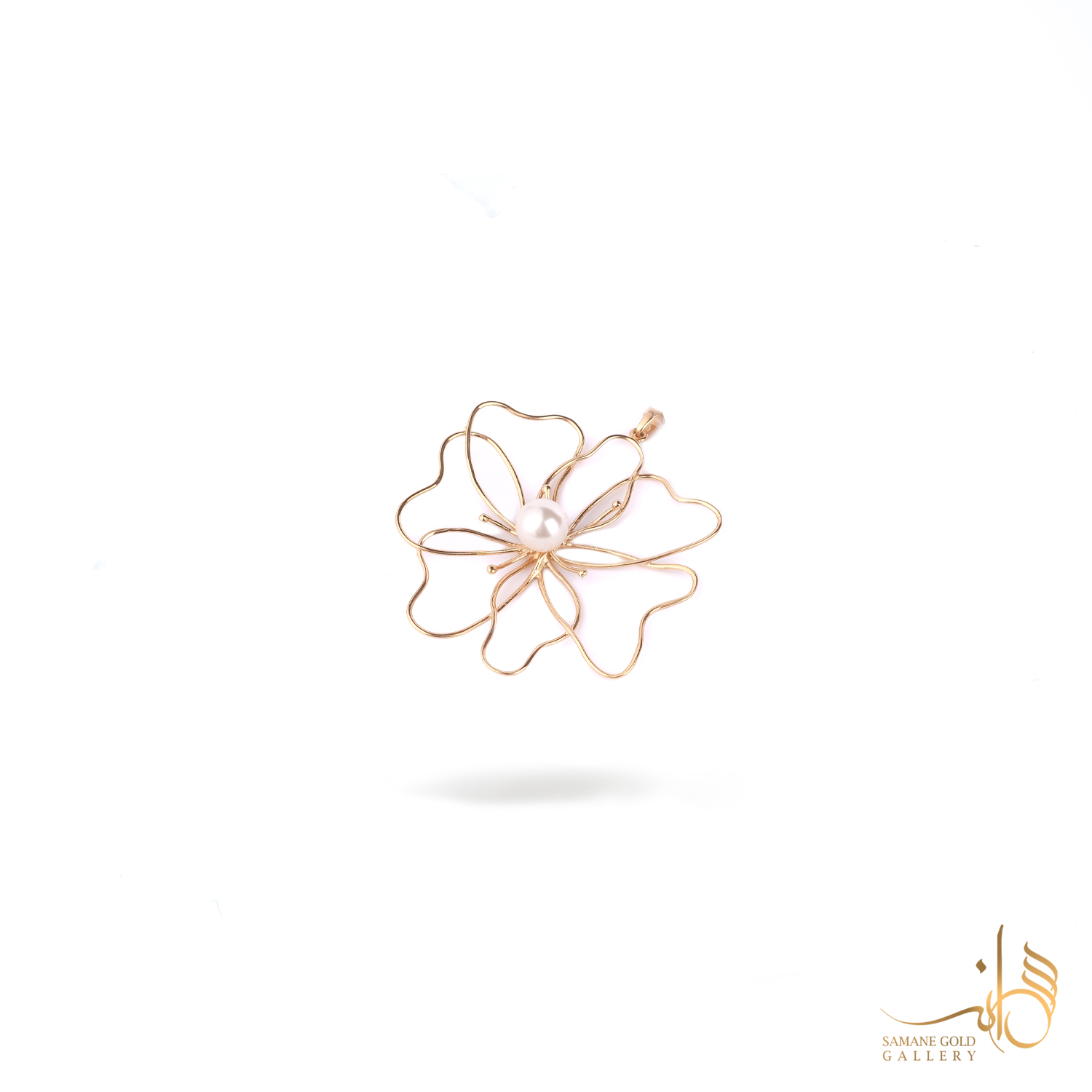 آویز طلا گل دست‌ساز بزرگ با مروارید