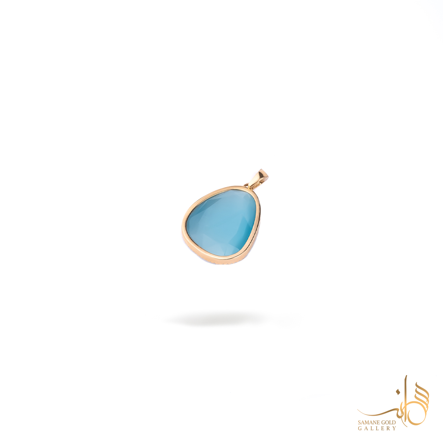 آویز سنگ آبی با قاب طلا