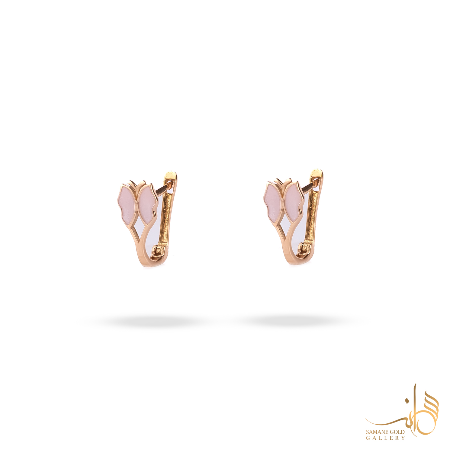 گوشواره طلا کلیپسی پروانه مینا کاری صورتی