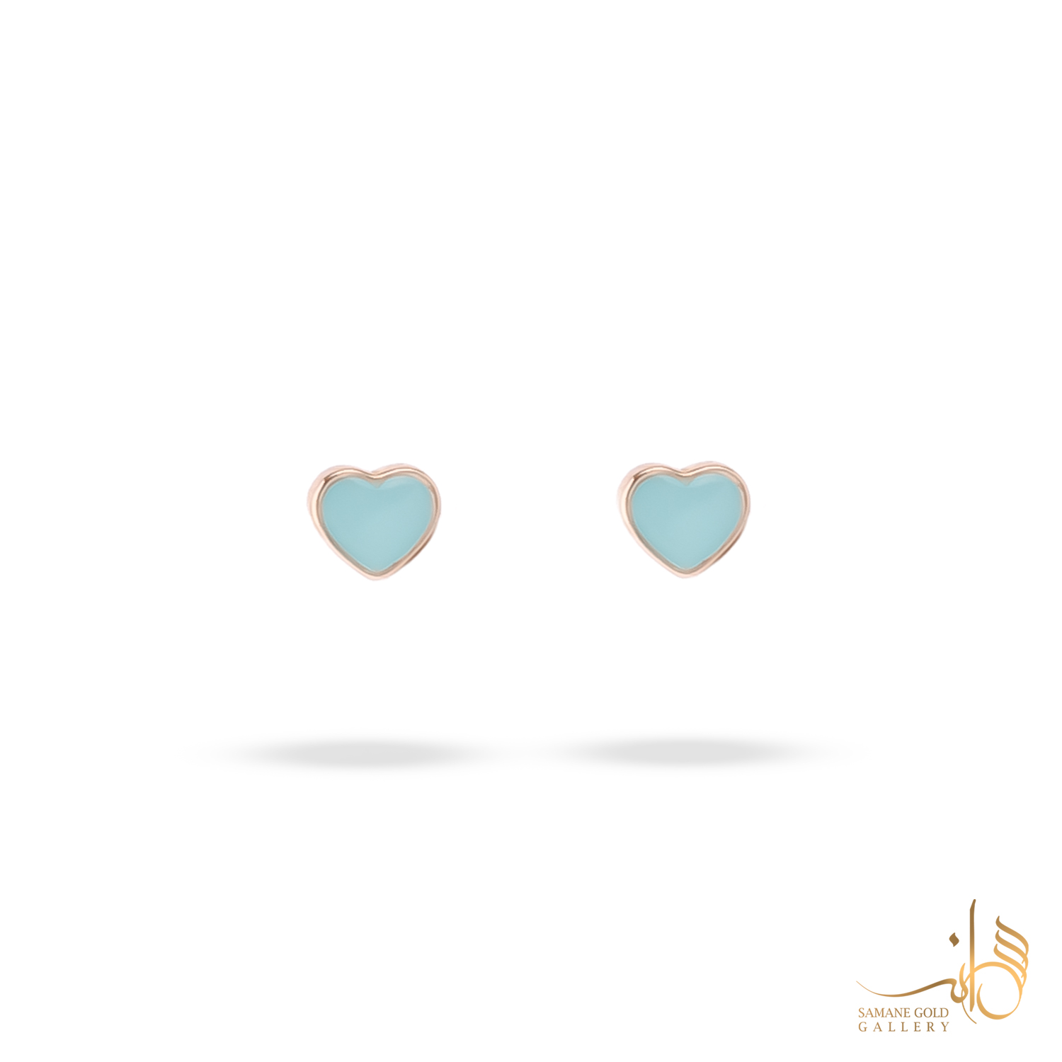 گوشواره طلا میخی قلب مینا کاری آبی فیروزه‌ای