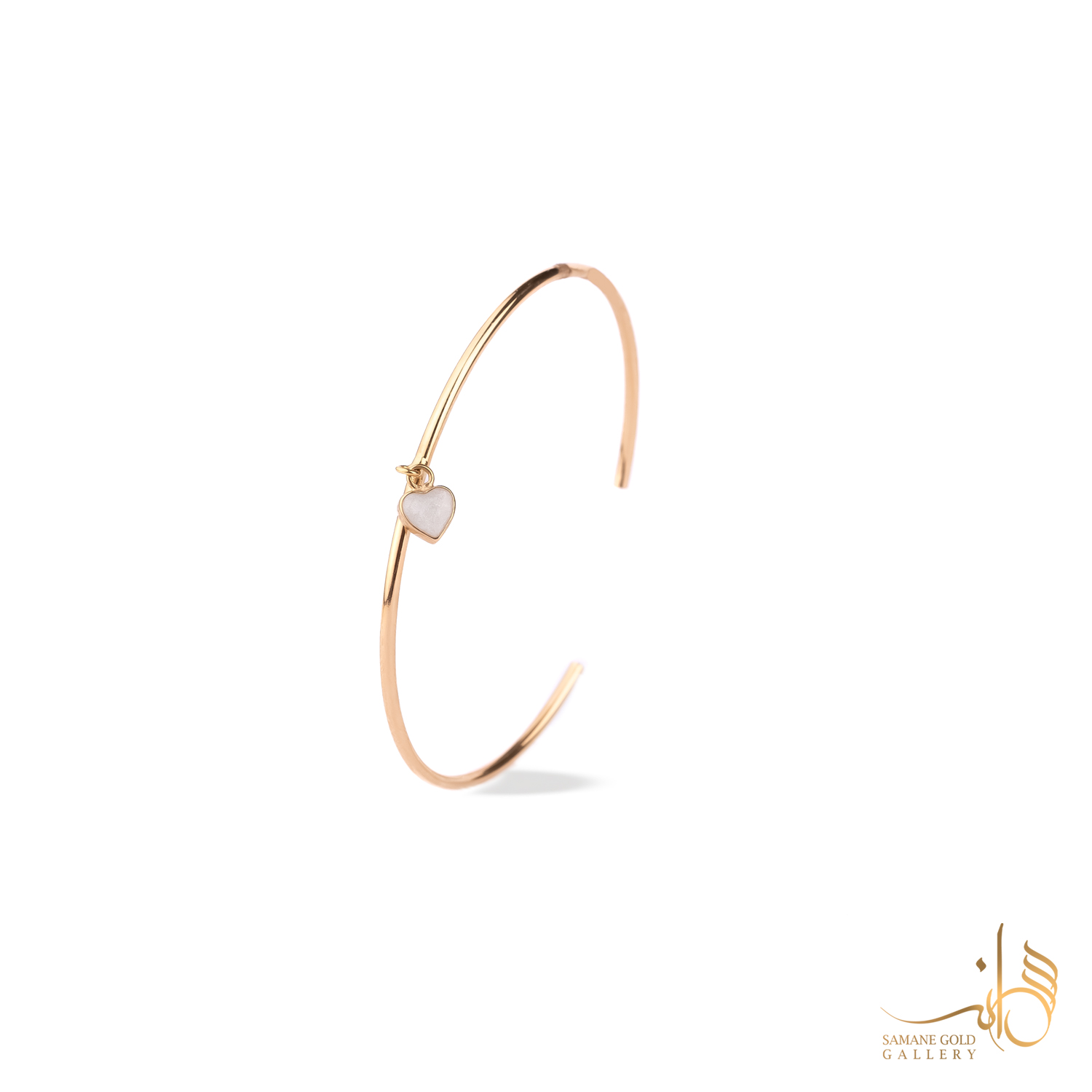 بنگل مینیمال طلا آویز قلب مینا کاری سفید