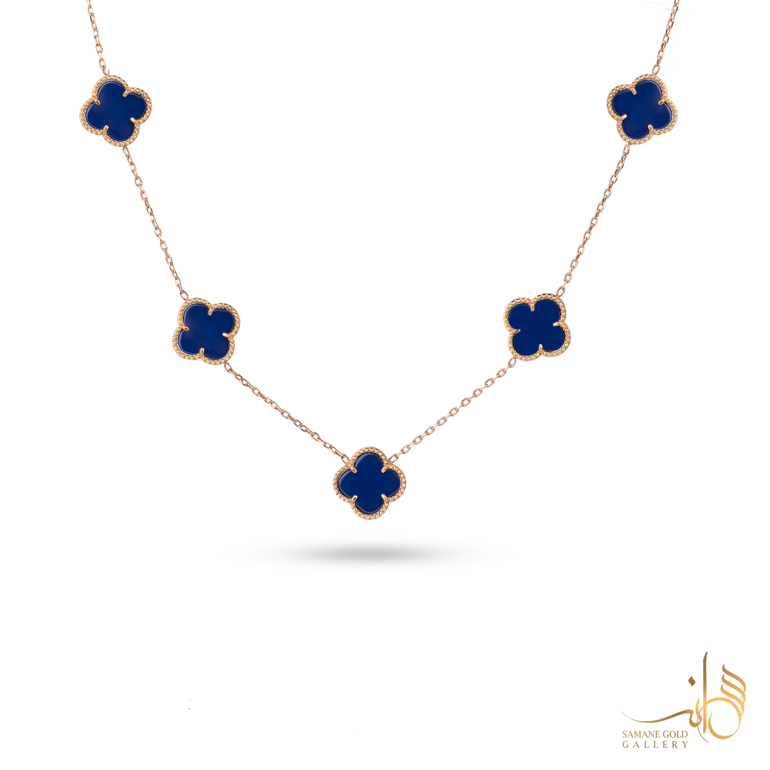 گردنبند طلا ونکلیف پنج گل سنگ آبی