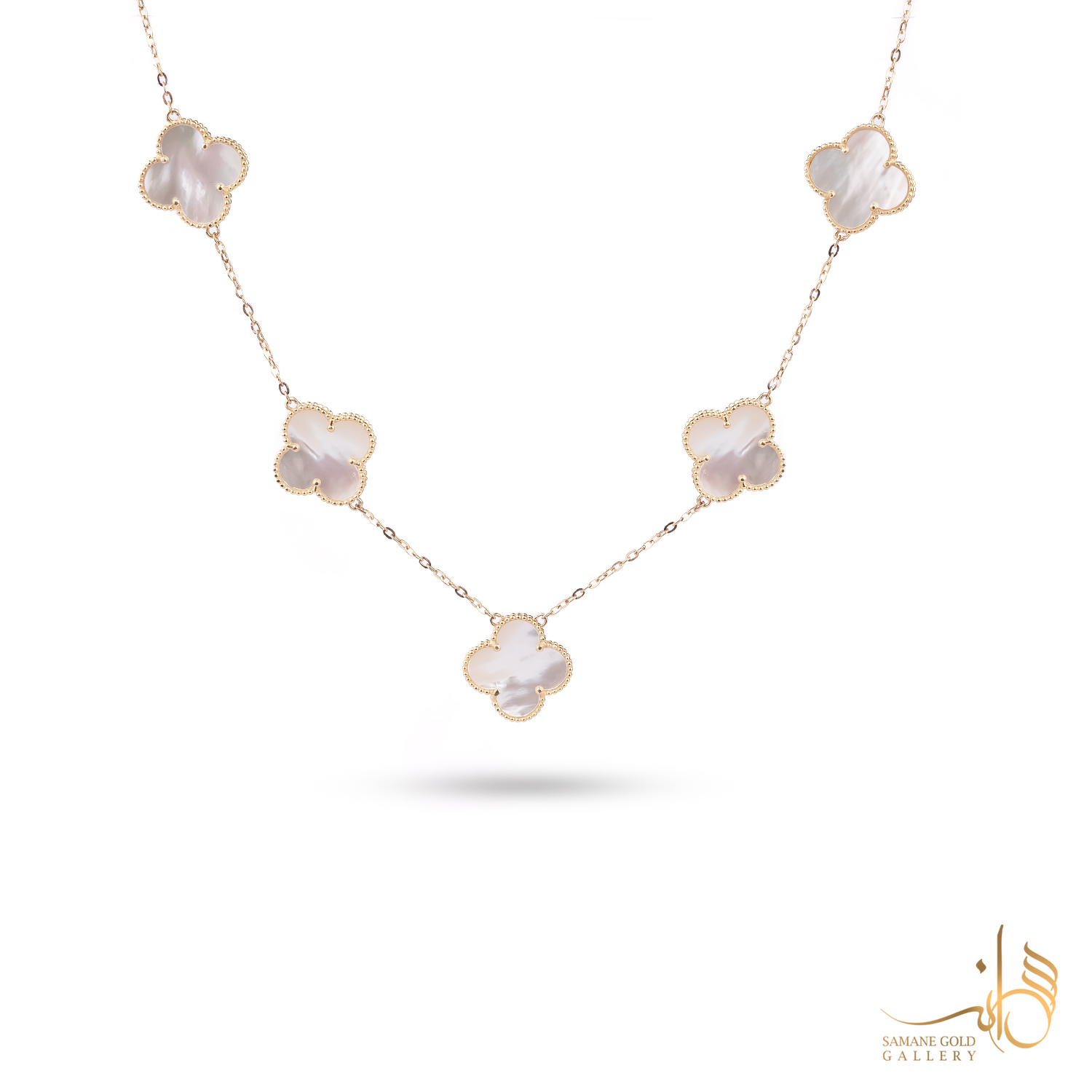 گردنبند طلا ونکلیف پنج گل سفید