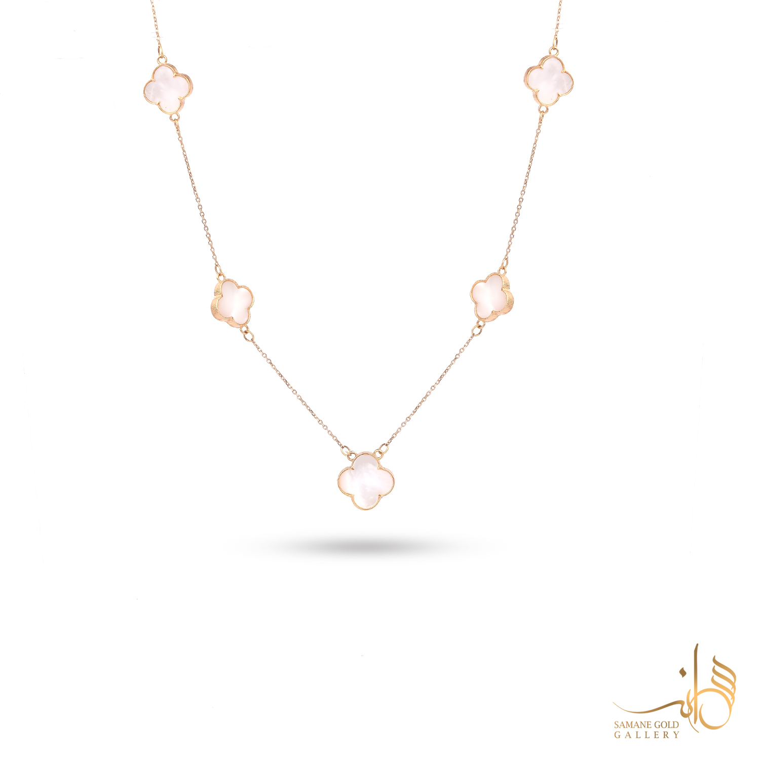 گردنبند طلا ونکلیف سفید پنج گل