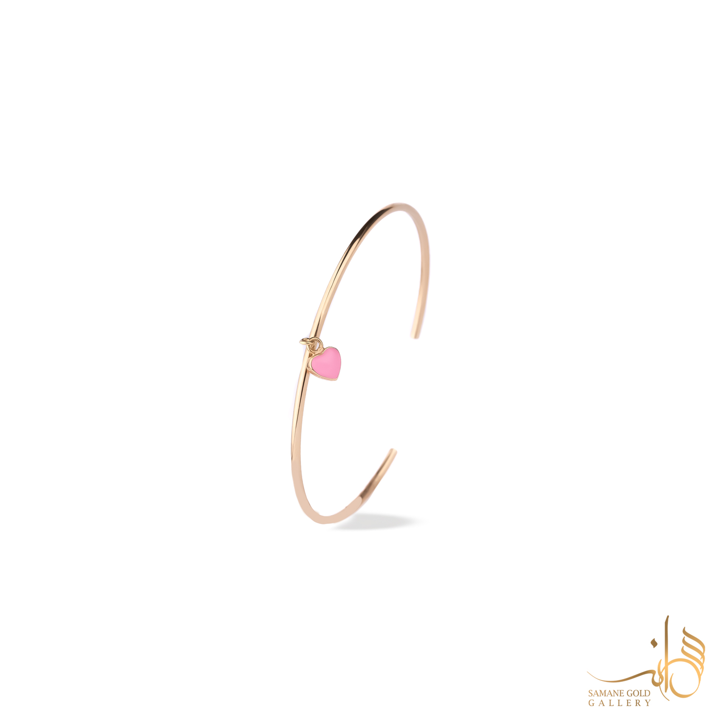 بنگل طلا آویز قلب مینا کاری صورتی