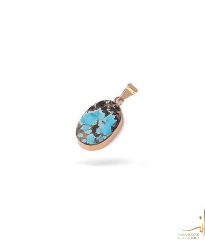 آویز طلا فیروزه اصل بیضی عمودی