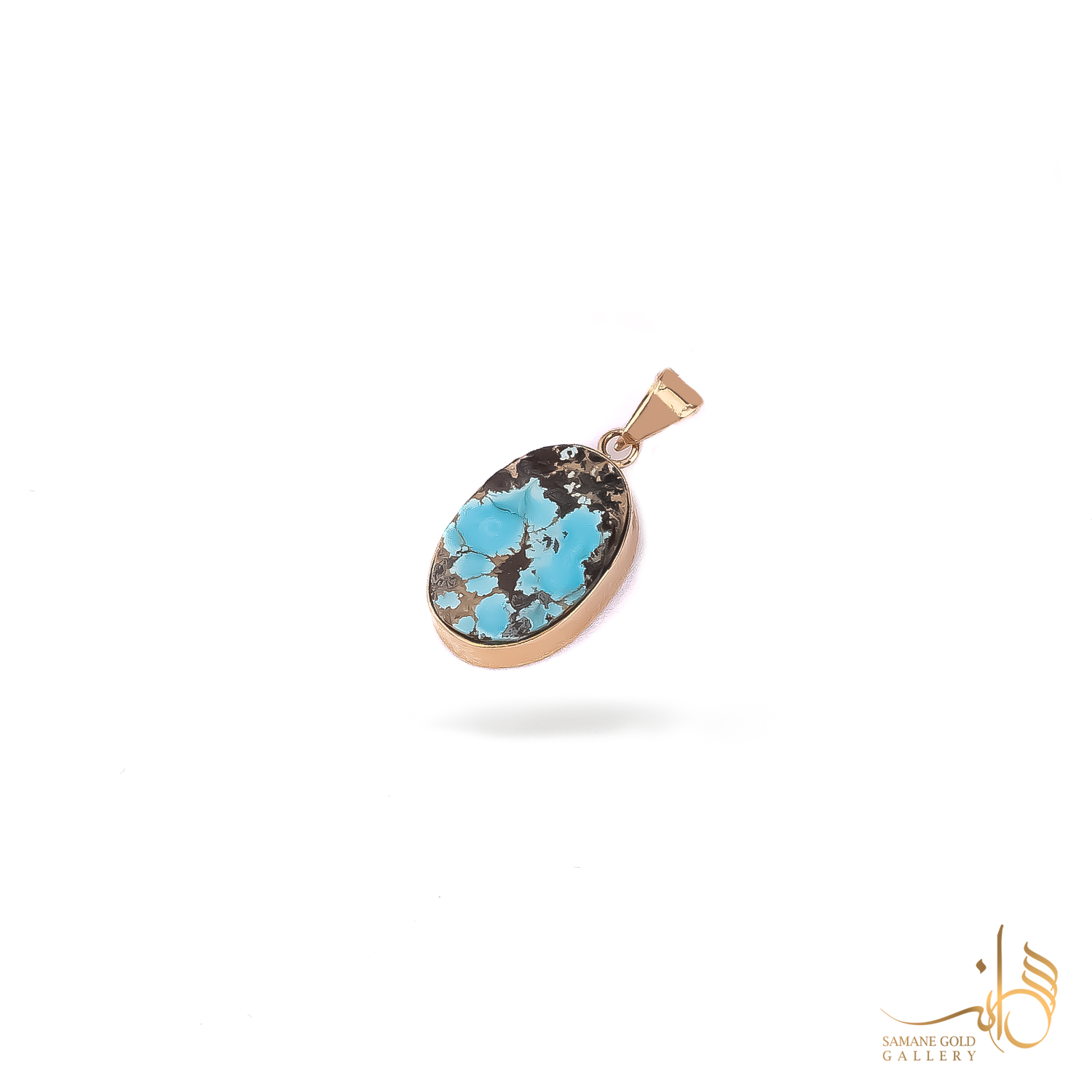 آویز طلا فیروزه اصل بیضی عمودی