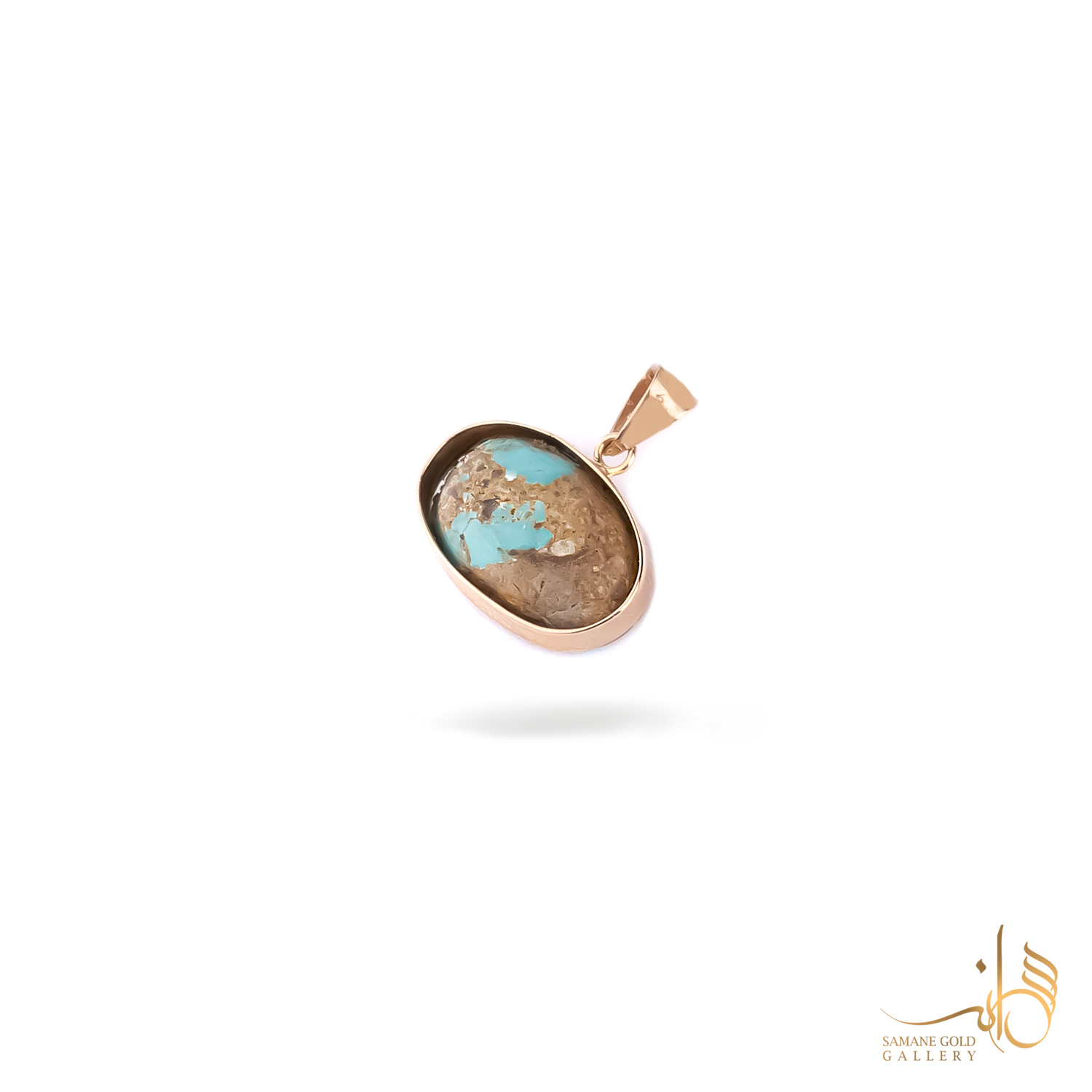 آویز طلا فیروزه اصل بیضی