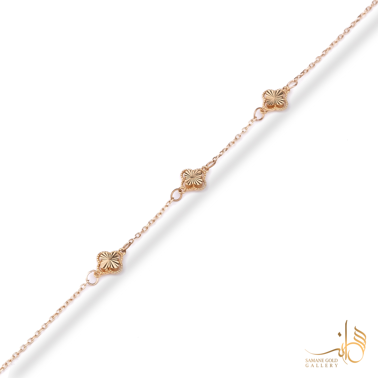 دستبند طلا ونکلیف تراش دار سه گل