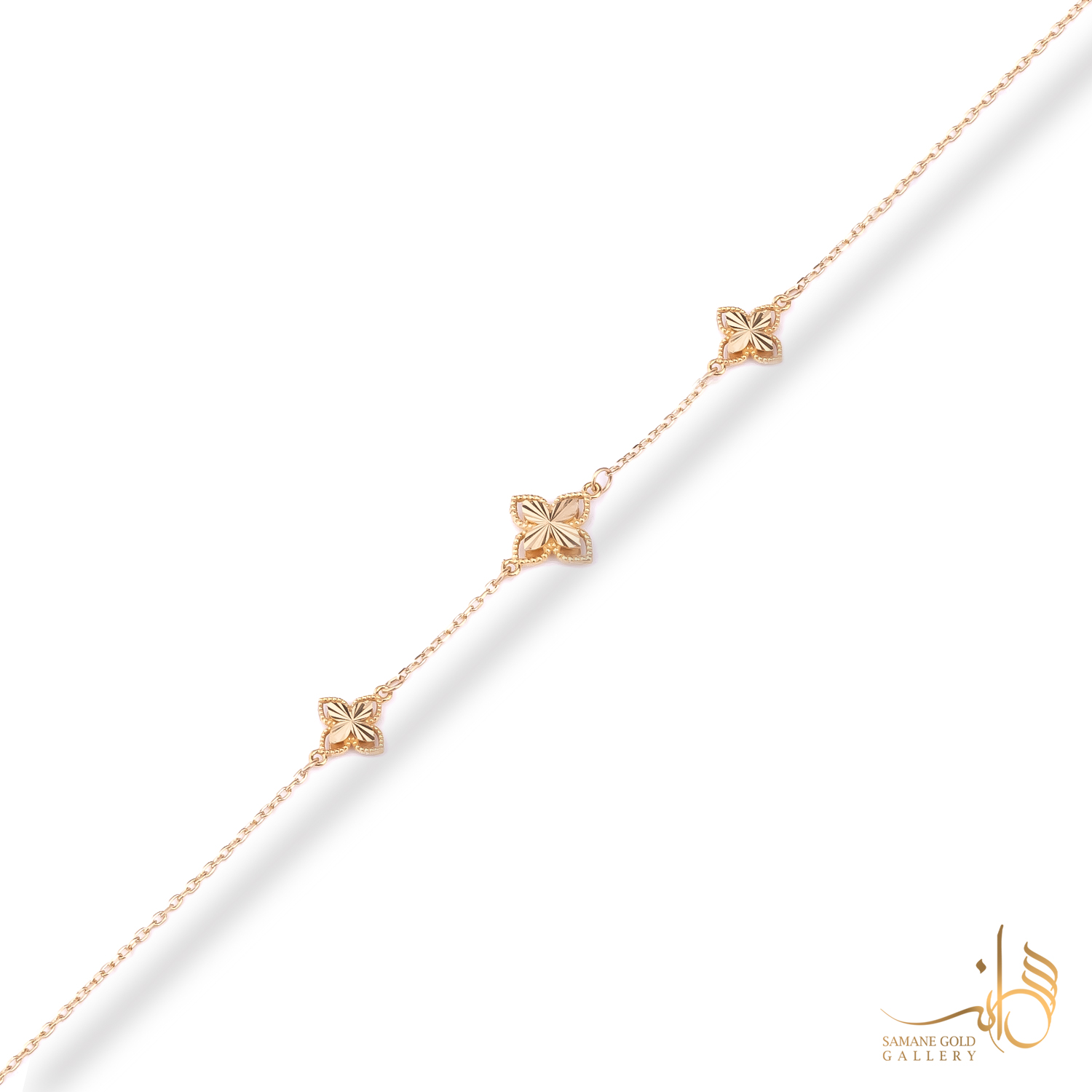 دستبند طلا روبرتو کوین تراش دار سه گل کونیک