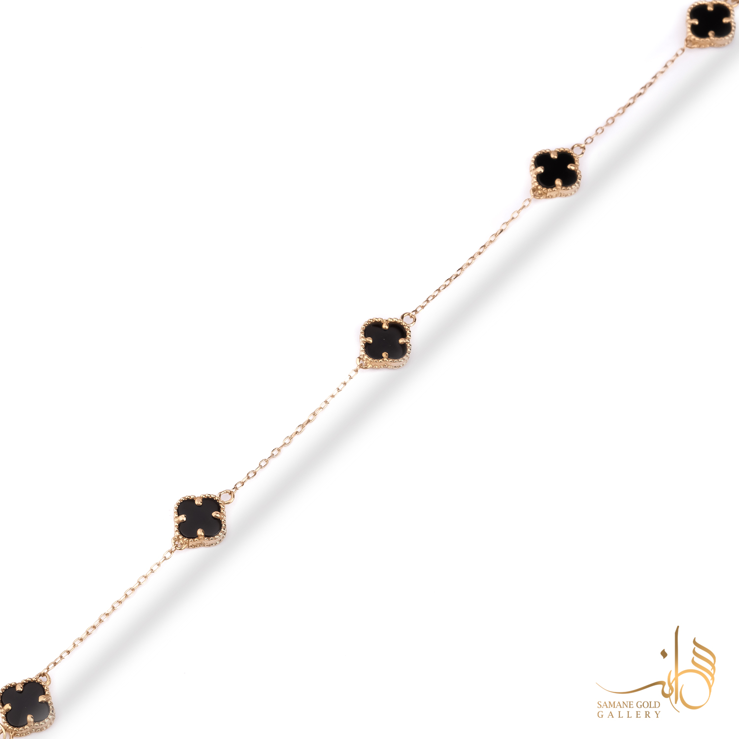 دستبند طلا ونکلیف سنگ مشکی پنج گل
