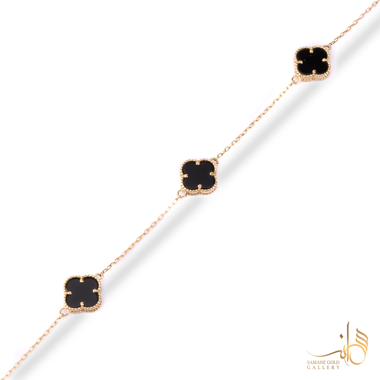 دستبند طلا ونکلیف سنگ مشکی سه گل