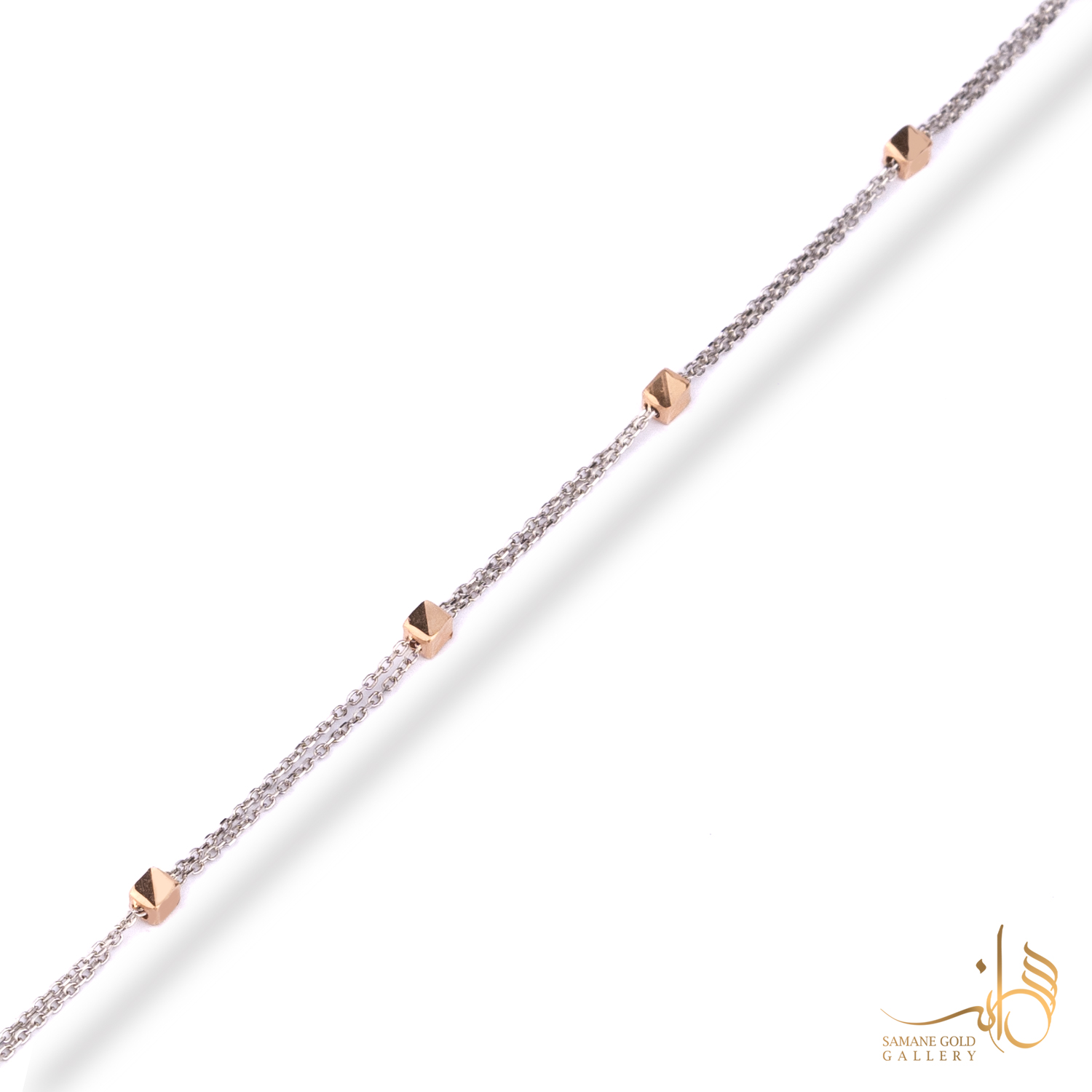 دستبند طلا سفید مکعب دولاین سیلور و رزگلد