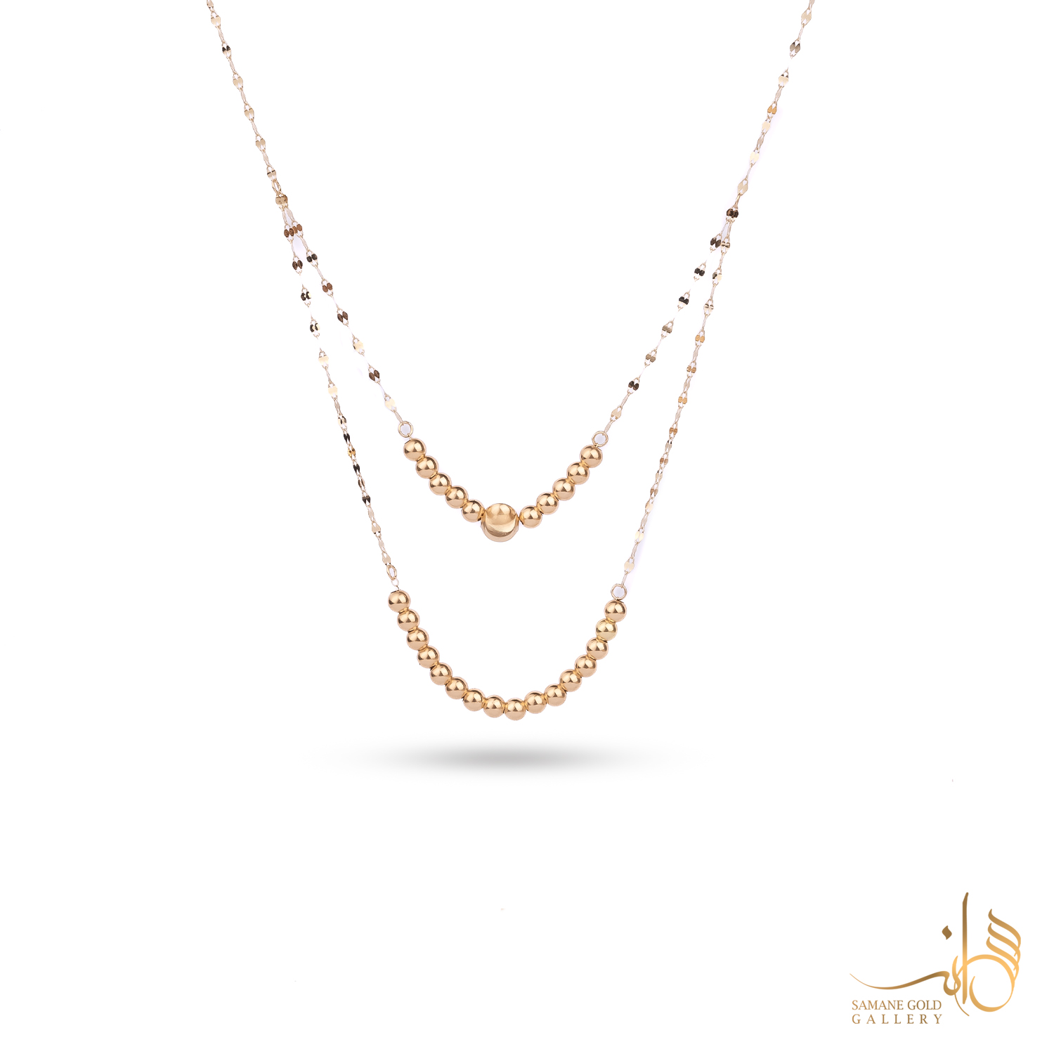 گردنبند طلا دو زنجیر گوی لوکس