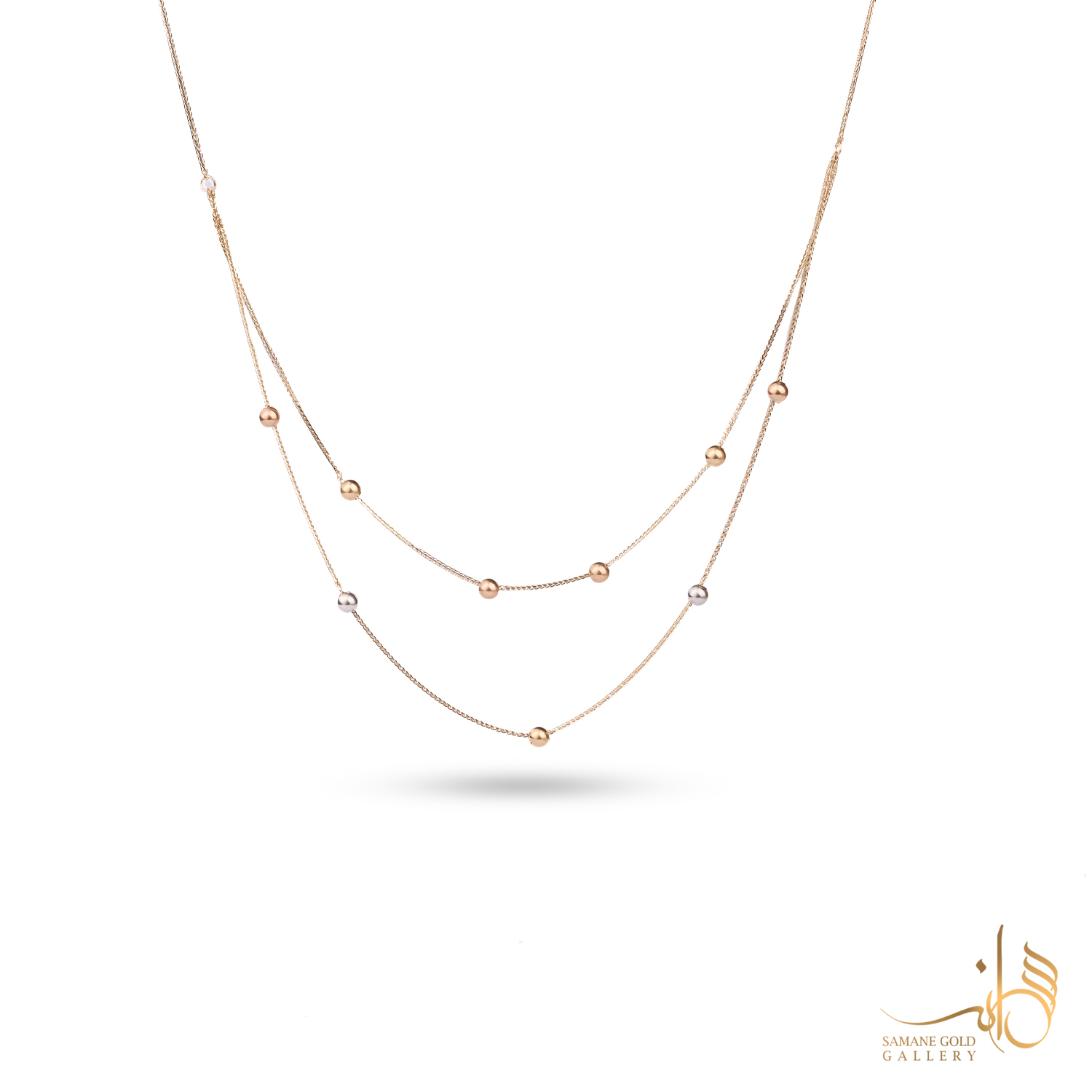 گردنبند طلا دولاین گوی سه‌رنگ