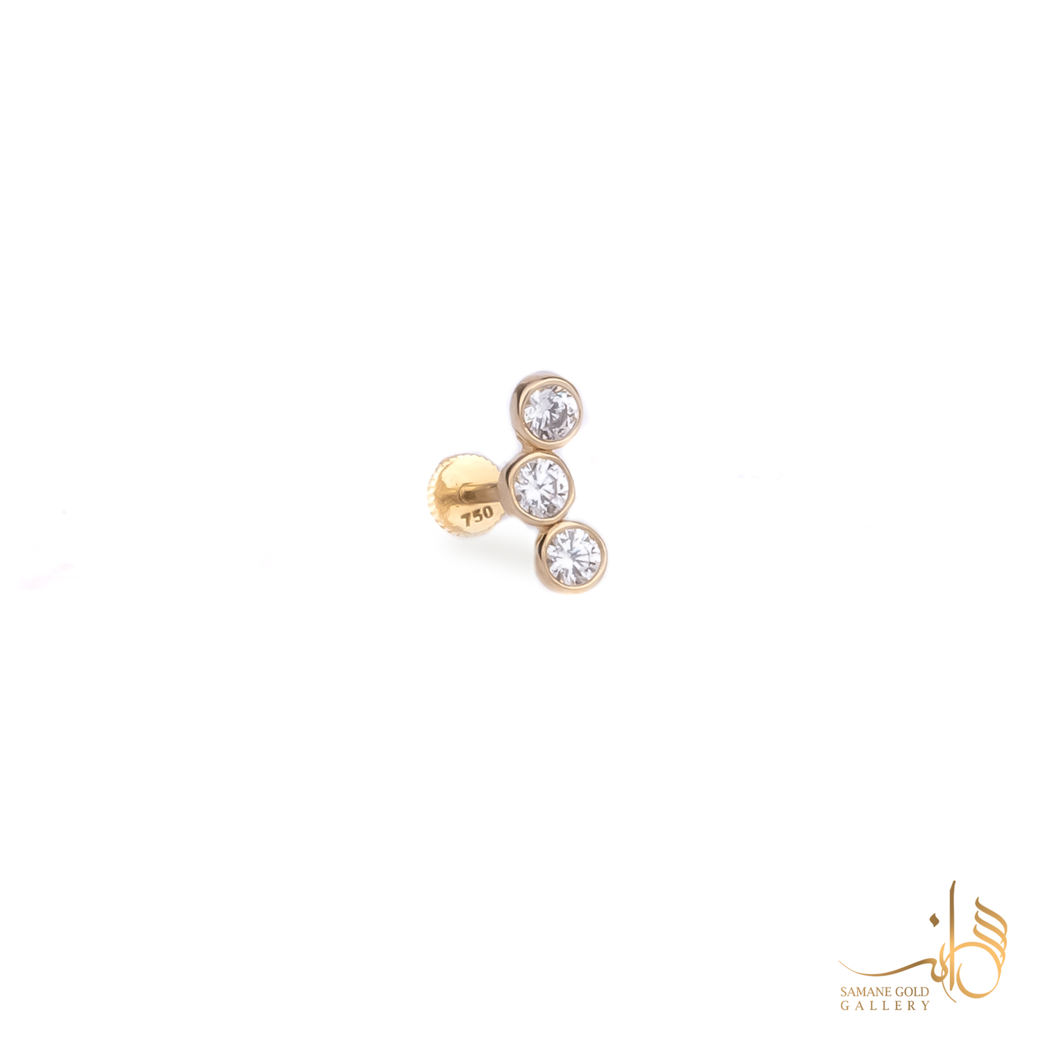 پیرسینگ طلا میخی سه نگین