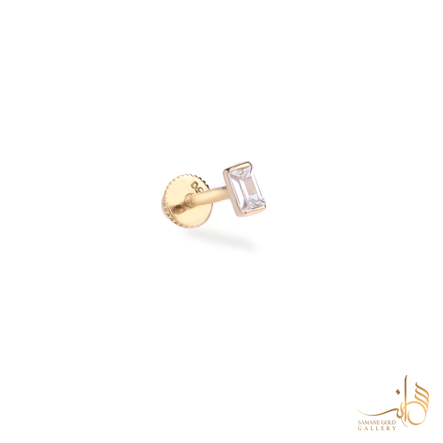 پیرسینگ طلا میخی تک‌نگین مستطیل