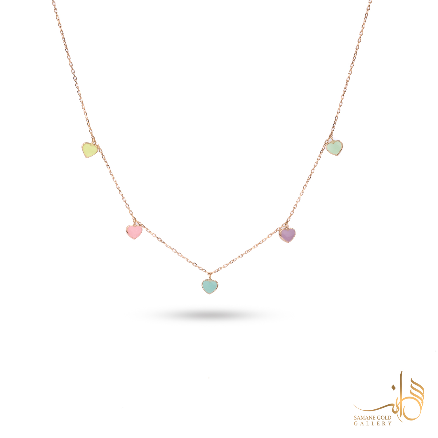 گردنبند طلا پنج قلب رنگی
