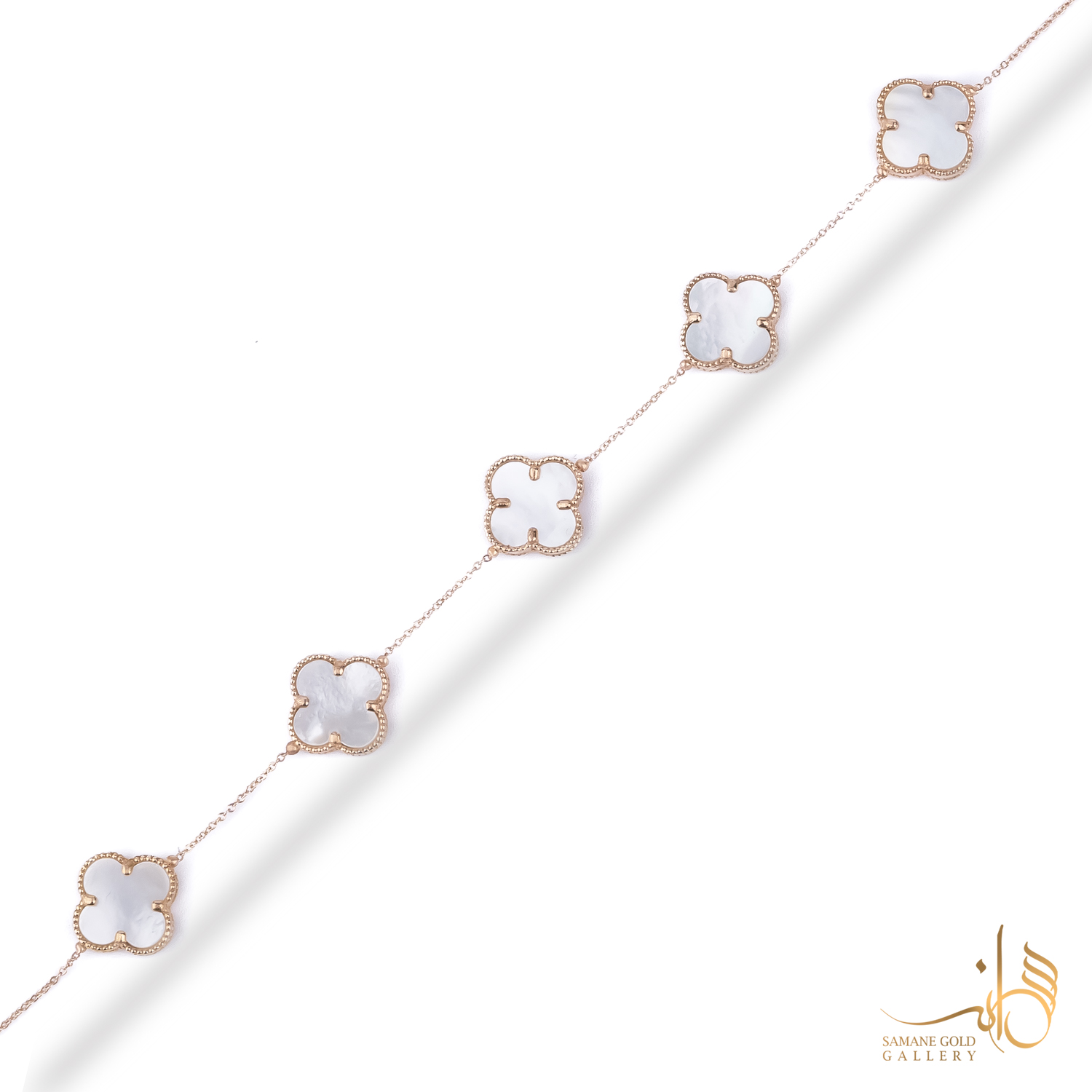 دستبند طلا ونکلیف پنج گل سفید