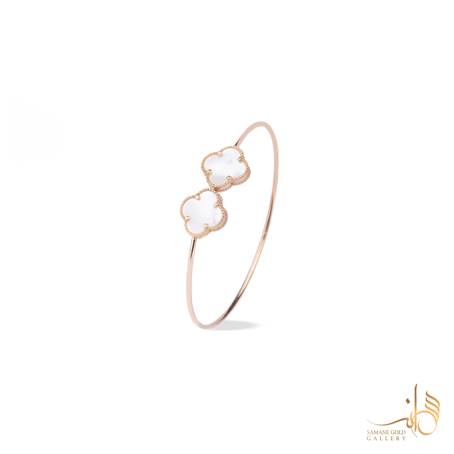 بنگل طلا ونکلیف دو گل سفید