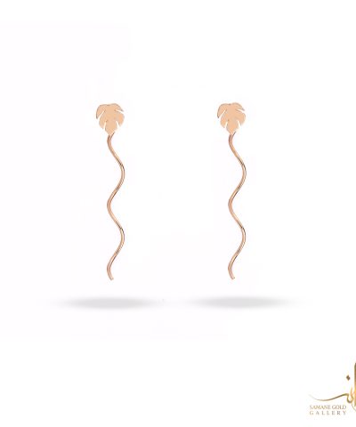 گوشواره طلا بخیه‌ای برگ موج‌دار
