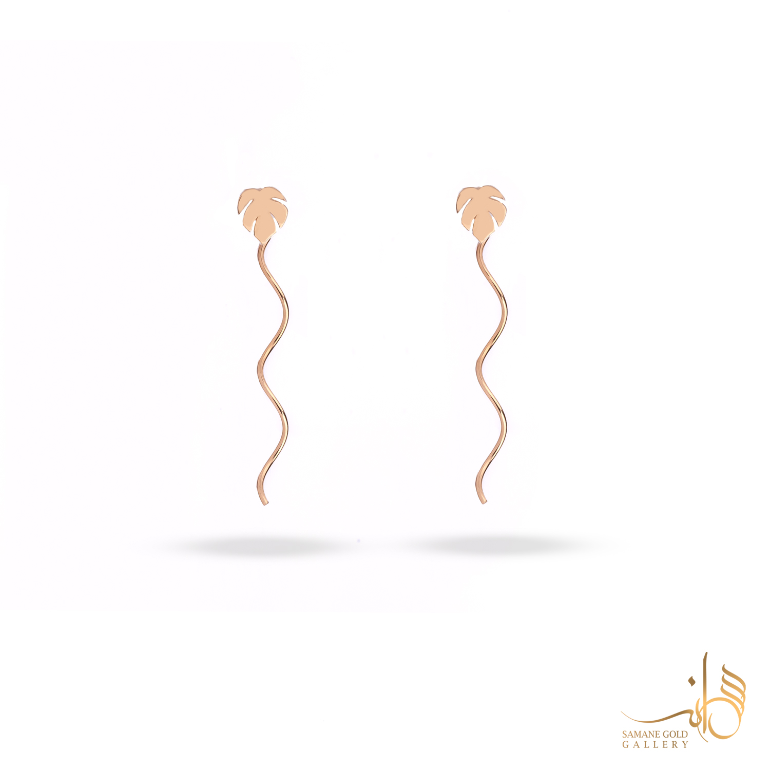 گوشواره طلا بخیه‌ای برگ موج‌دار