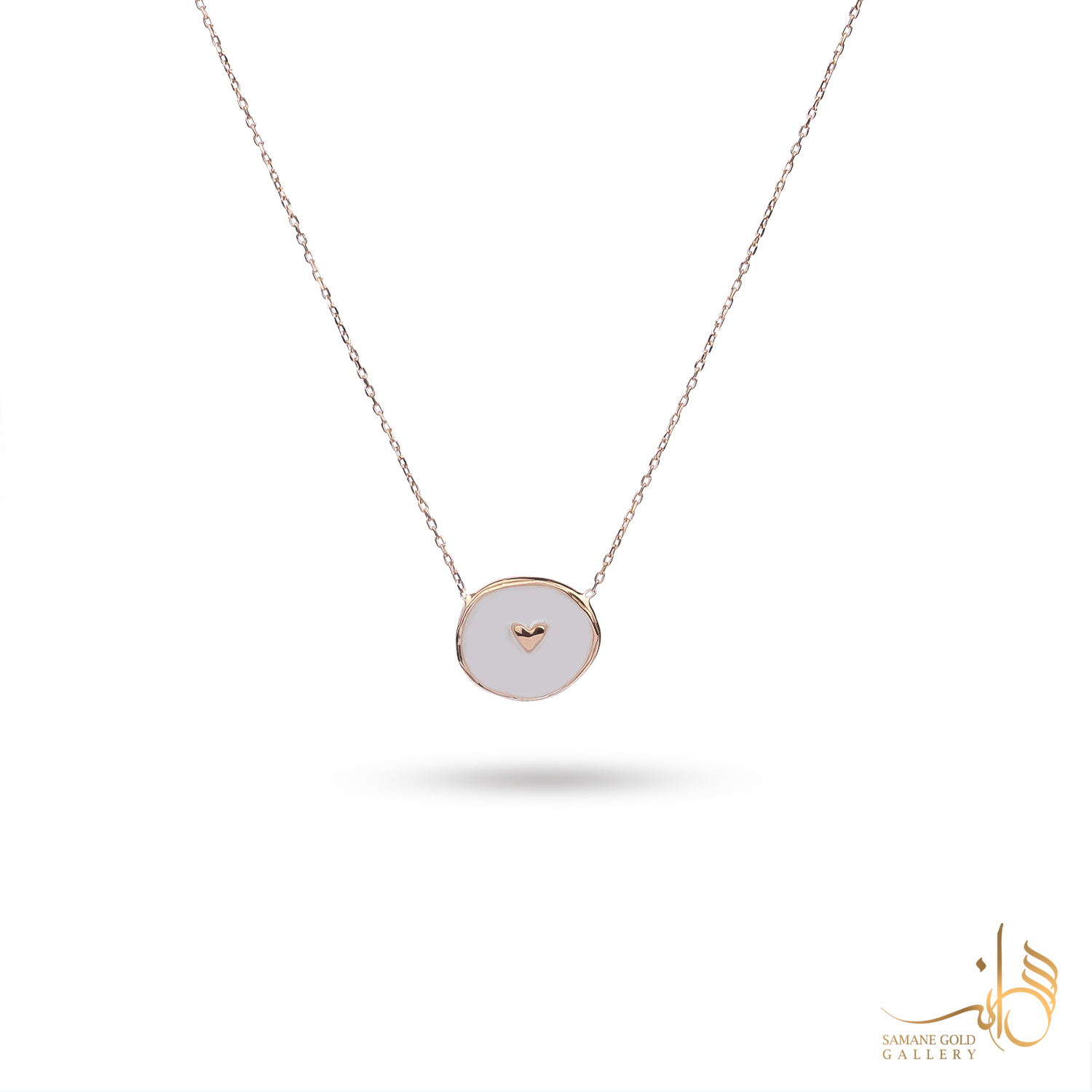 گردنبند طلا دایره دفرمه قلب مینا سفید