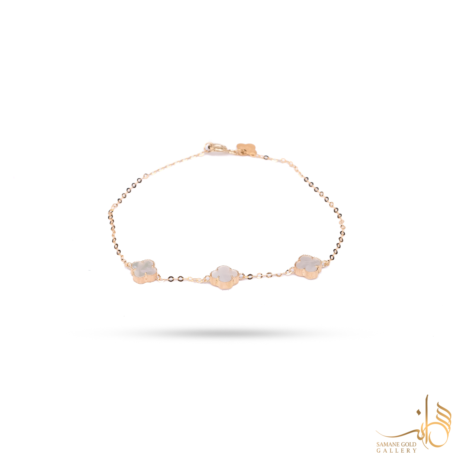 دستبند طلا ونکلیف سه گل سفید