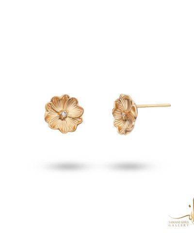 گوشواره طلا زنانه میخی روبی گل سمانه گلد