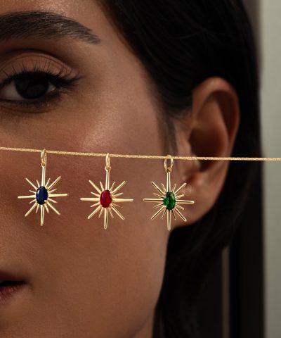 آویز طلا زنانه ستاره قطبی با سنگ سبز سمانه گلد