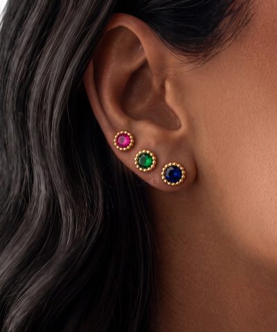 گوشواره طلا زنانه میخی تک نگین رنگی سمانه گلد