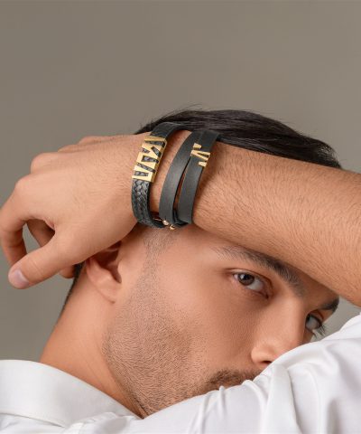دستبند چرم و طلا مردانه آو کوچک - تصویر 2